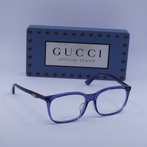 Gucci GG0333OA 003 Rectangle Eyeglasses - Transparent Blue 55mm - Picture 1 of 10